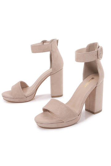 Sandalias de moda de tacón alto de gamuza de color puro albaricoque